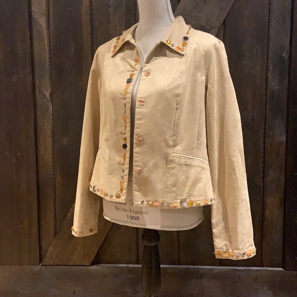 SPANNER soft suede blazer with beaded details